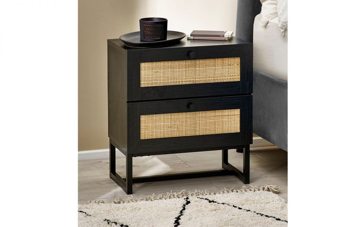 Julian Bowen Padstow 2 Drawer Bedside Table - Black
