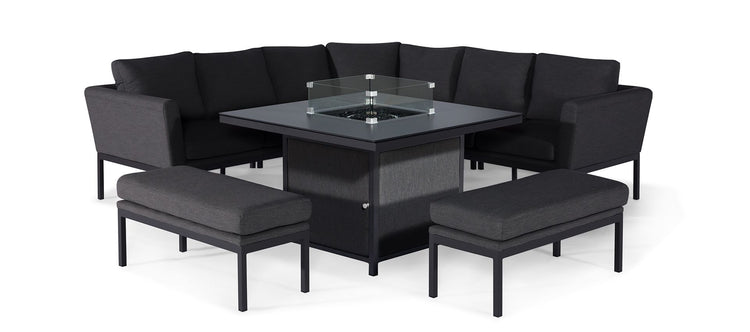 Maze Rattan Pulse Deluxe Square Corner Dining Set With Fire Pit