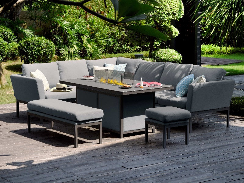 Maze Rattan Pulse Rectangular Corner Dining Set With Fire Pit