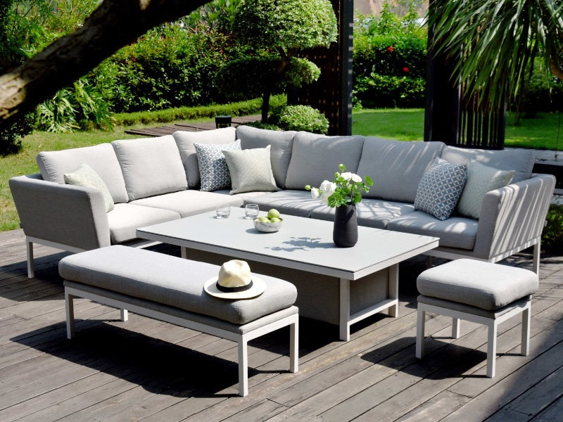 Maze Rattan Pulse Rectangular Corner Dining Set with Rising Table Corner Sofa set
