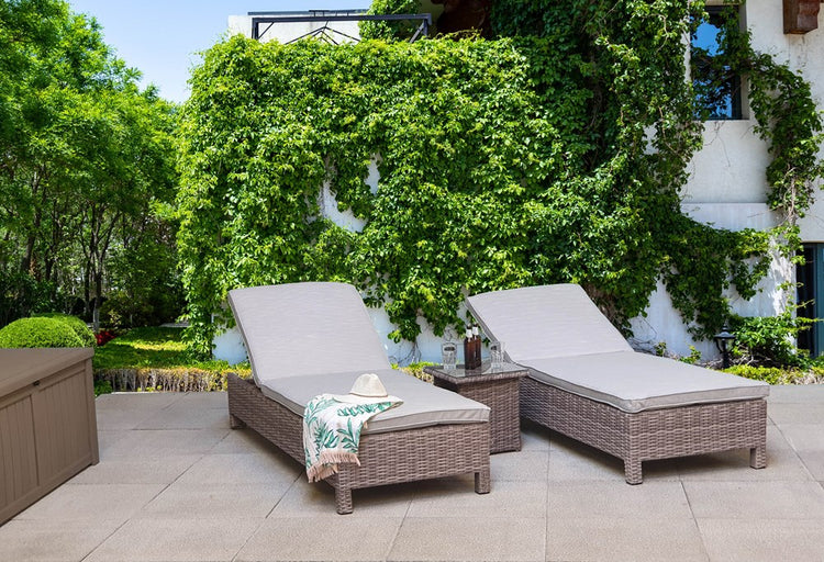 Signature Weave Sarena Sunbeds With Table In Grey Alexandra Weave-Better Bed Company 