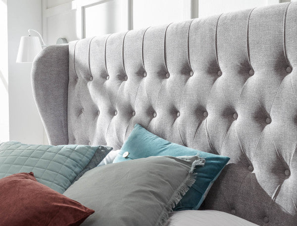 GFW Dakota Ottoman Bed Grey Headboard Close Up-Better Bed Company 